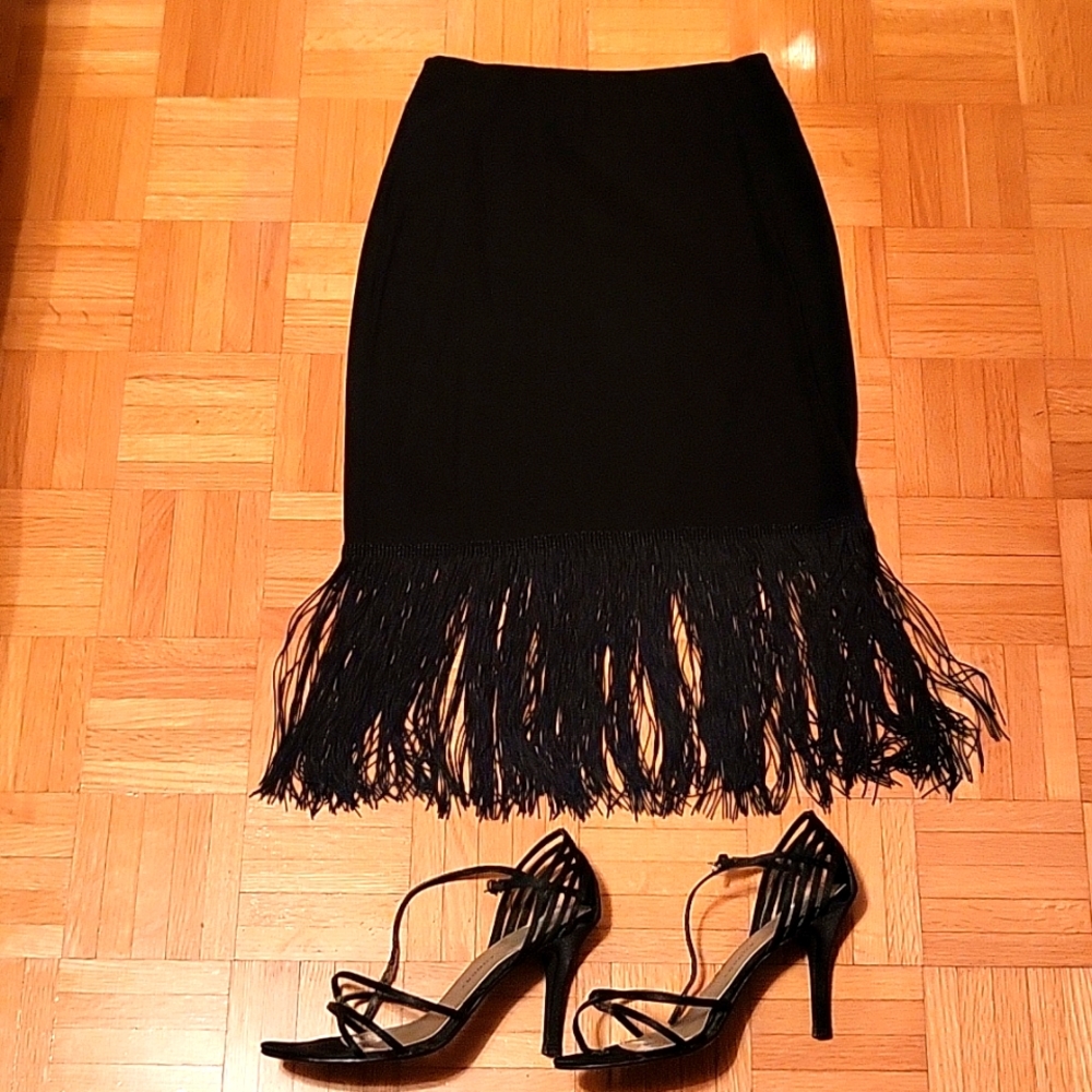FLASH SALE! NEW Bodycon Fringed Pencil Skirt, Black Stretch, S/M